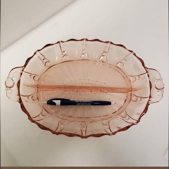 pink oyster pearl pattern depression glass relish dish divided bowl VTG - Picture 2 of 4